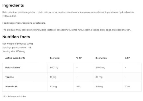 OstroVit Beta-Alanine 2400 mg  - 200 g