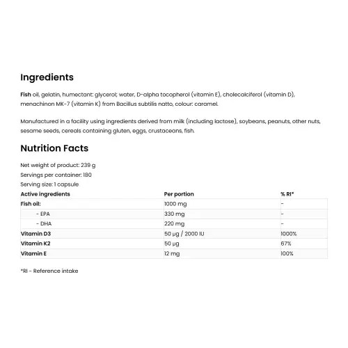 Ostrovit Omega 3 D3 + K2 180 kapszula