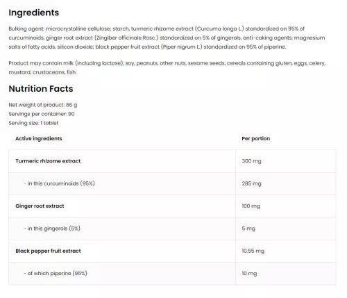 OstroVit Turmeric + Black Pepper + Ginger - Kurkuma+Fekete bors+Gyömbér (90 Tabletta)