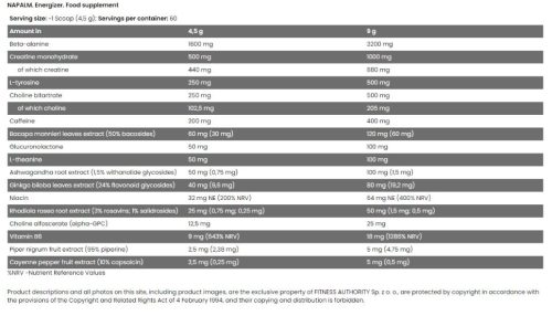 FITNESS AUTHORITY XTREME NAPALM ENERGIZER 270 G