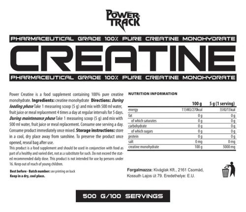 Power Track Creatine Monohidrate 500 g  - natúr